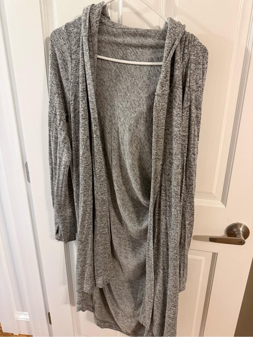 Athleta Gray Open-Front Hooded Drape Cardigan
